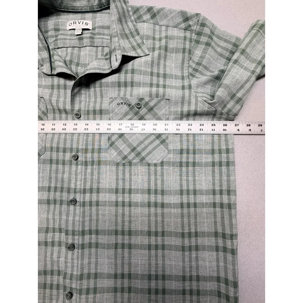 Orvis Shirt Mens XXL Green Plaid Button Up Short Sleeve Casual Outdoor‎